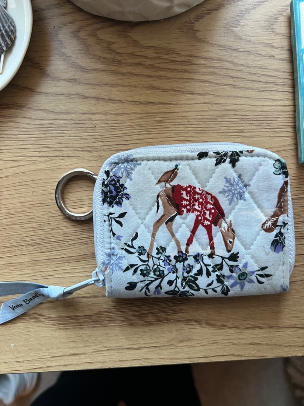 Vera Bradley White Quilted Deer Keyring Coin Pouch